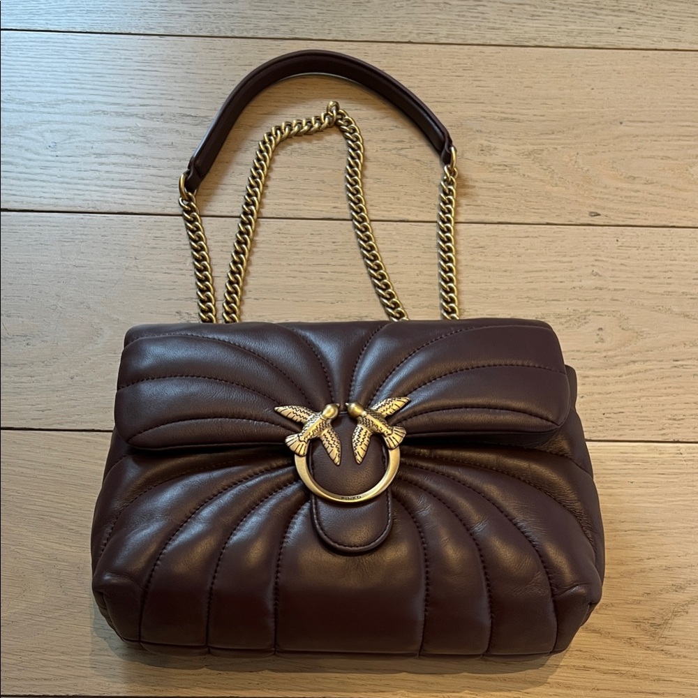 Pinko Maroon Leather Bag with Gold Chain - never worn!